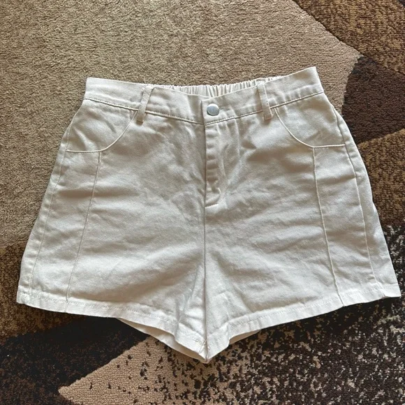 High Waist semi-elastic short/cream color - Picture 1 of 5